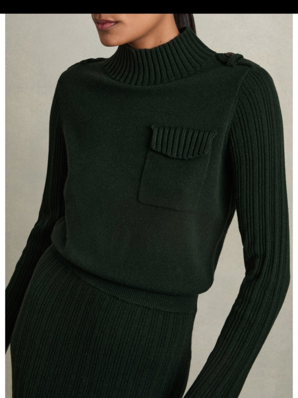 NWT REISS Floris Wool-Blend Knitted Utility Midi Dress in Khaki Medium - Picture 3 of 16